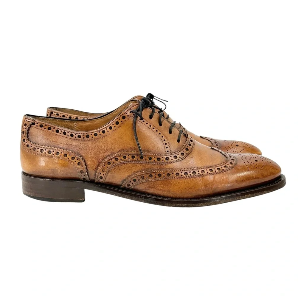 Botticelli Italian Designer Brown Wingtip Oxford Brogue Leather Laceup Shoes